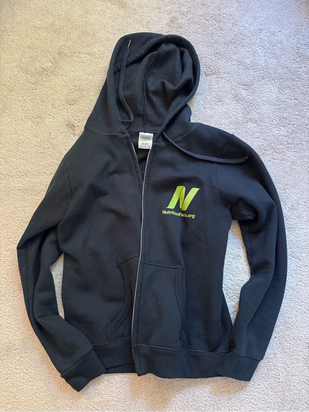 Gildan Black Zip Hoodie with NutritionFacts.org Logo